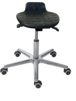 ESD Rollhocker Sitz: PU, schwarz, ergonomisch geformt, Integralschaum - verschiedene Sitzhöhen, Neigeverstellung, Aluminium-Fußkreuz , Bodengleiter oder Rollen