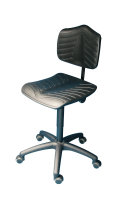 Drehstuhl mit Fußring - Sitz u. Rücken: PU, supersoft, schwarz, Schaumsystem, Klimakanäle, verstellbar, Sitzhöhe: 530 - 790 mm, Bodengleiter