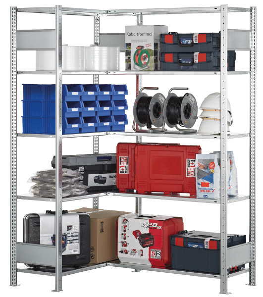 Stecksystem Eckanbauregal verzink - 2000x1000x300 mm, 5 B&ouml;den 150 kg