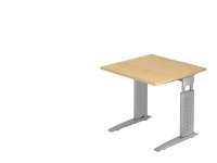 Schreibtisch C-Fuß U-Serie - verschiedene Maße, Höhe: 68-86 cm, 25 mm dick, 2 mm ABS-Kante, Rechteckform, C-Fuß Gestell, horizontale Kabelwanne, vertikale Kabelführung im Fuß