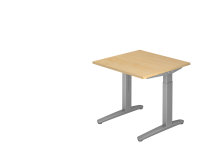 Schreibtisch C-Fuß XB - verschiedene Maße, Höhe: 65-85 cm, 2 mm ABS-Kante, Rechteckform  C-Fuß-Gestell,  Alu-Kufe Silber, höheneinstellbar, Rasterung 1 cm