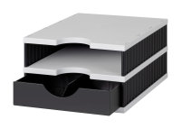 Schubladenbox styrodoc uno SET, 2 Fächer, schwarz/grau mit 1 System-Schublade schwarz und Unterteilungs-Set