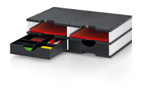 Schubladenbox styrodoc duo SET 4 Fächer weiss / schwarz und 2 Schubladen schwarz mit Stegen