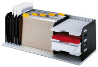 Schubladenbox styrorac Grundeinheit mit 8 Trennwänden senkrecht und 3 Tablare waagrecht mit dem Boden in Schwarz und den Seitenteilen in GRau