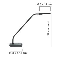 Unilux SENSATION LED-Tischleuchte schwarz, dimmbar, Lichtverteilung asymmetrisch, Abschaltautomatik &uuml;ber Bewegungssensor, Nachtlichtfunktion