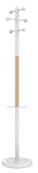 Unilux ACCESS Garderobenst&auml;nder wei&szlig;-buche, 6 Kleiderhaken, Schirmhalter, 175 cm hoch, 34 cm Durchmesser, Montage ohne Werkzeug
