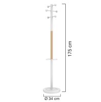 Unilux ACCESS Garderobenst&auml;nder wei&szlig;-buche, 6 Kleiderhaken, Schirmhalter, 175 cm hoch, 34 cm Durchmesser, Montage ohne Werkzeug
