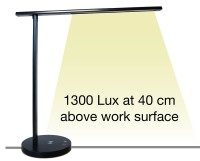Unilux DIVA LED-Tischleuchte schwarz, Ladefunktion &uuml;ber Induktion und USB, Lichtst&auml;rke/-farbe dimmbar, Kopf neigbar