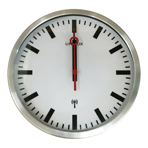 Unilux STATION Wanduhr metallgrau, Bahnhofsuhr mit Funksteuerung und leisem Uhrwerk