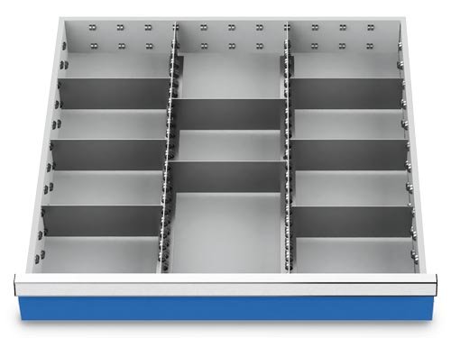 Schubladeneinteilung R 24-24 mit Metalleinteilung f&uuml;r Front 100 mm Ma&szlig;e in mm (BxT): 600 x 600